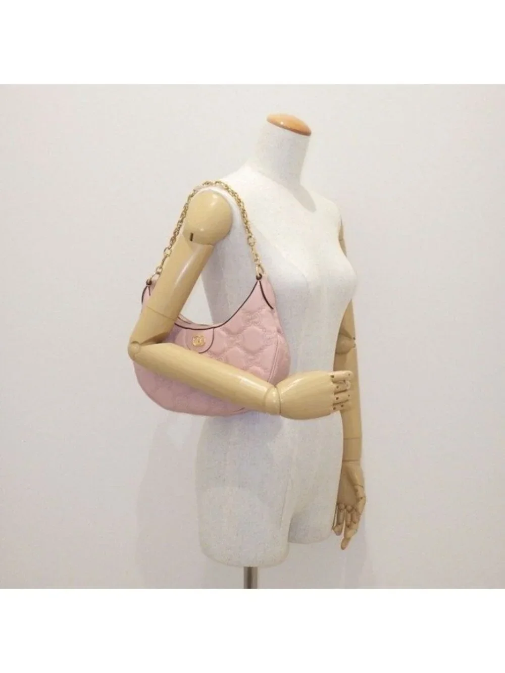 Gucci GG Matelasse Small Shoulder Bag Pink Leather Gold